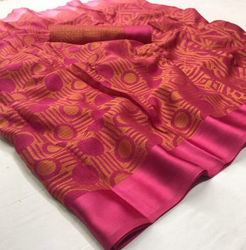 Fantastic Pink Colored  Partywear Printed Pure Linen saree