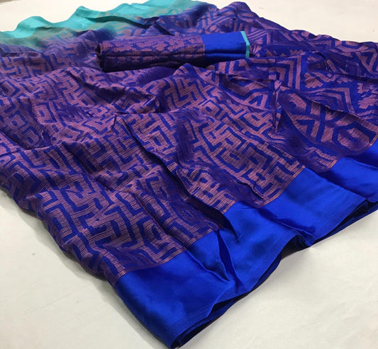 Pleasant Night Blue Colored  Partywear Printed Pure Linen saree