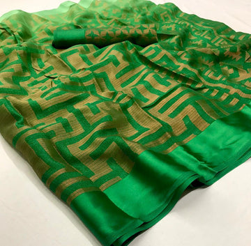 Sophisticated  Green Colored  Partywear Printed Pure Linen saree