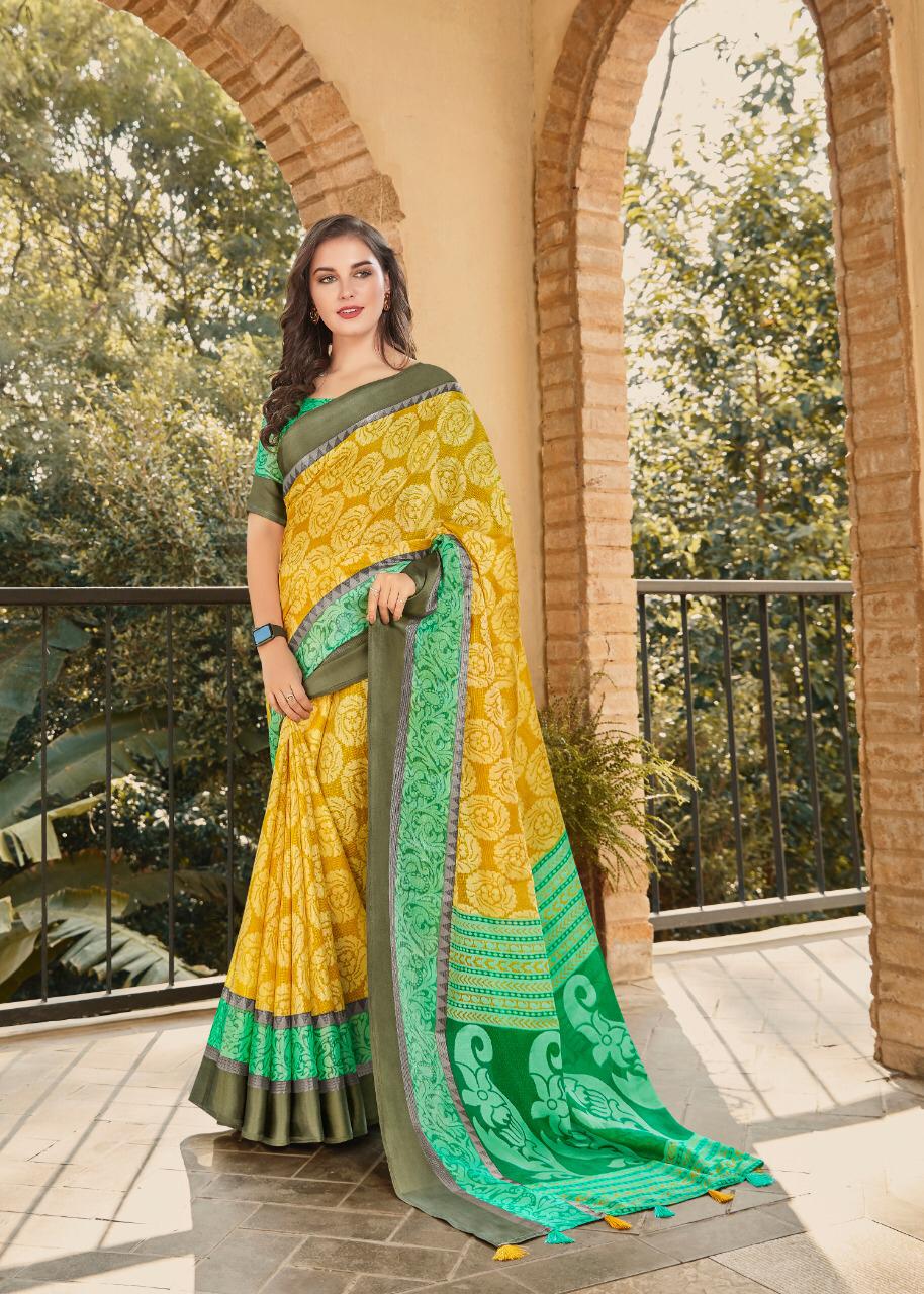 Lovely Yellow And Parrot Green Colored PartyWear Pure Linen Saree