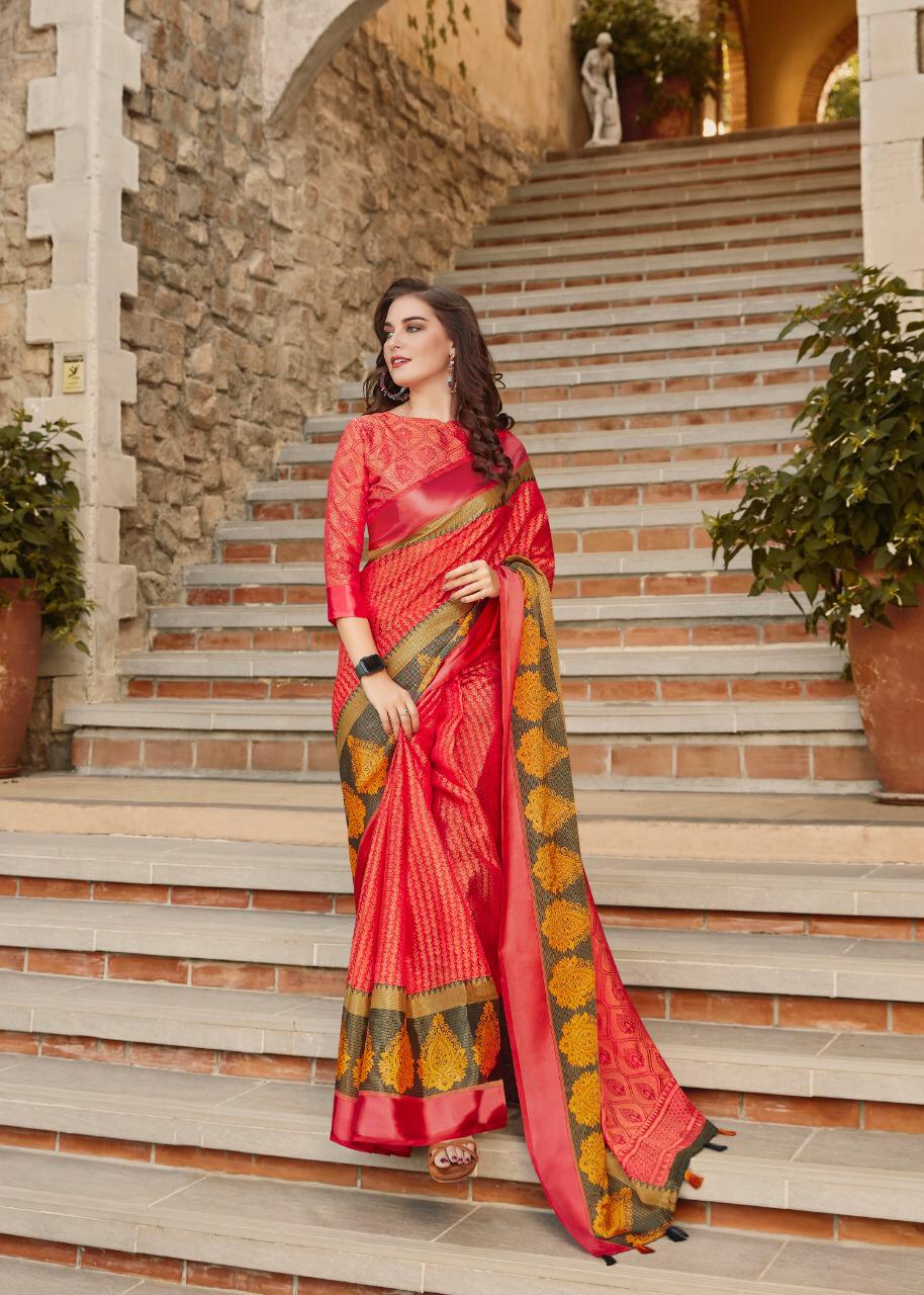 Trendy Red Colored PartyWear Pure Linen Saree