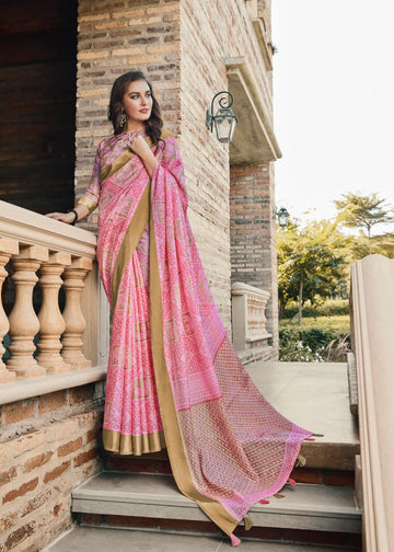 Staring Baby Pink Colored PartyWear Pure Linen Saree