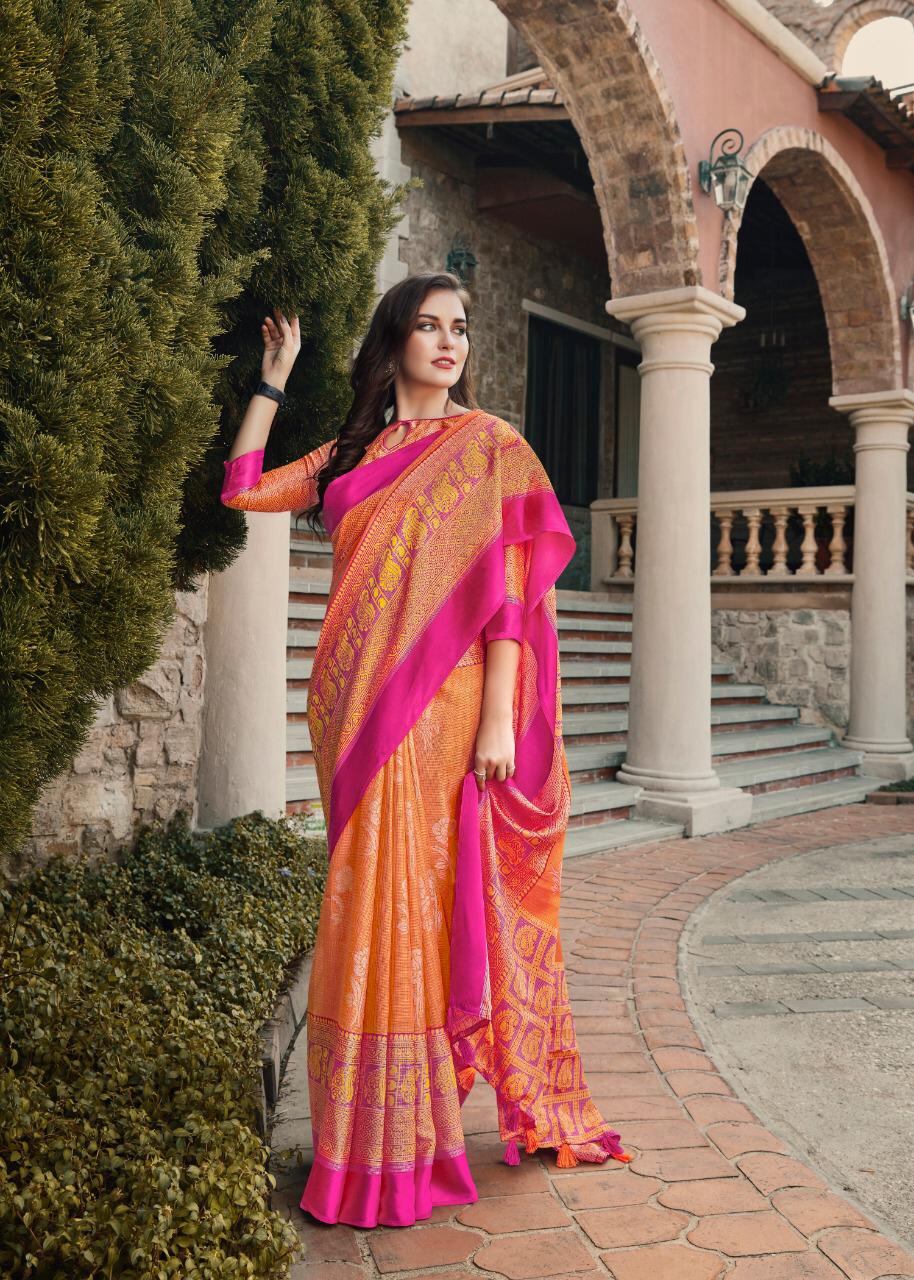 Ravishing Orange And Pink Colored PartyWear Pure Linen Saree