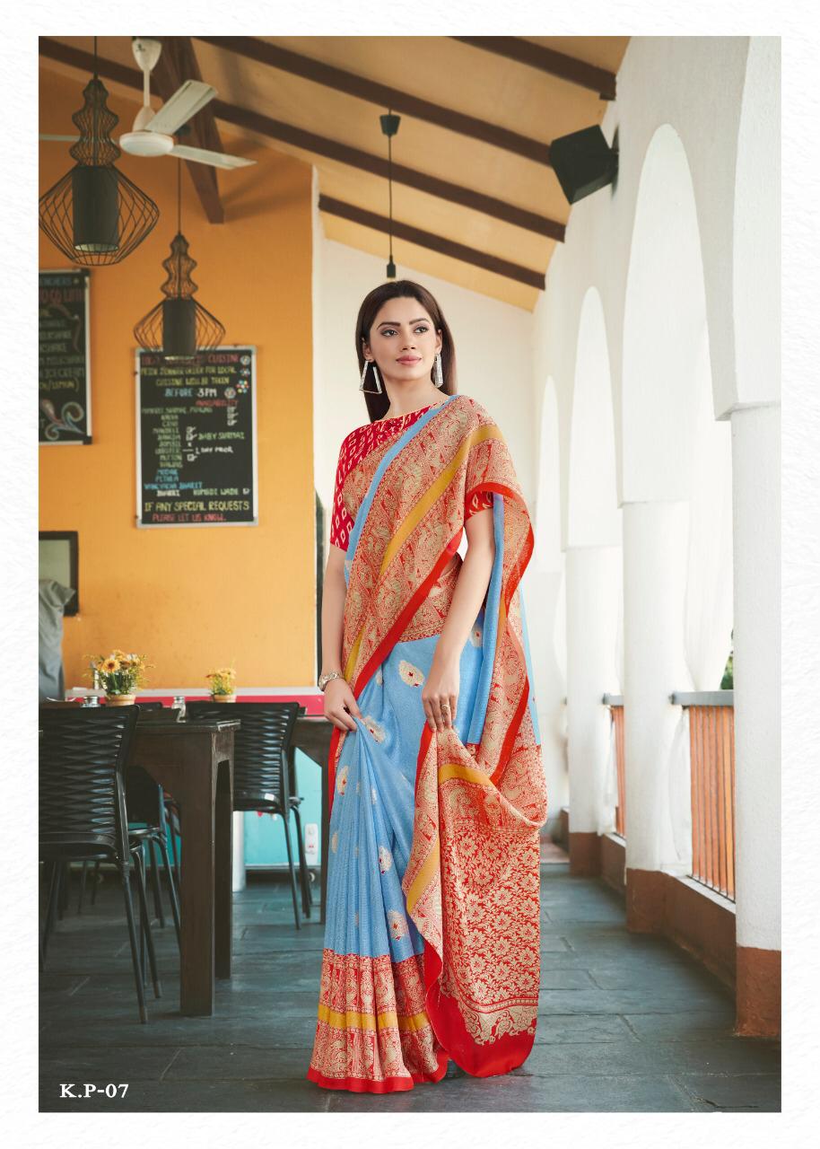 Hypnotic  Sky Blue And Red Colored PartyWear Pure Linen Saree