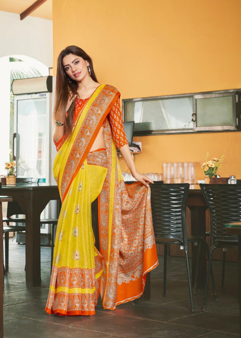 Radiant Yellow And Orange Colored PartyWear Pure Linen Saree