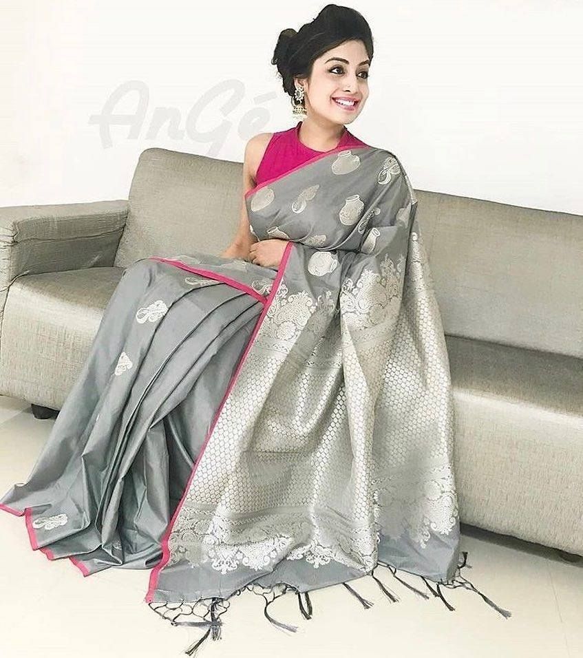 pure soft silk stunning silver and pink, daily wear saree