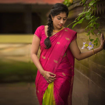 Soft silk pleasant Pink with Green saree, designer wear