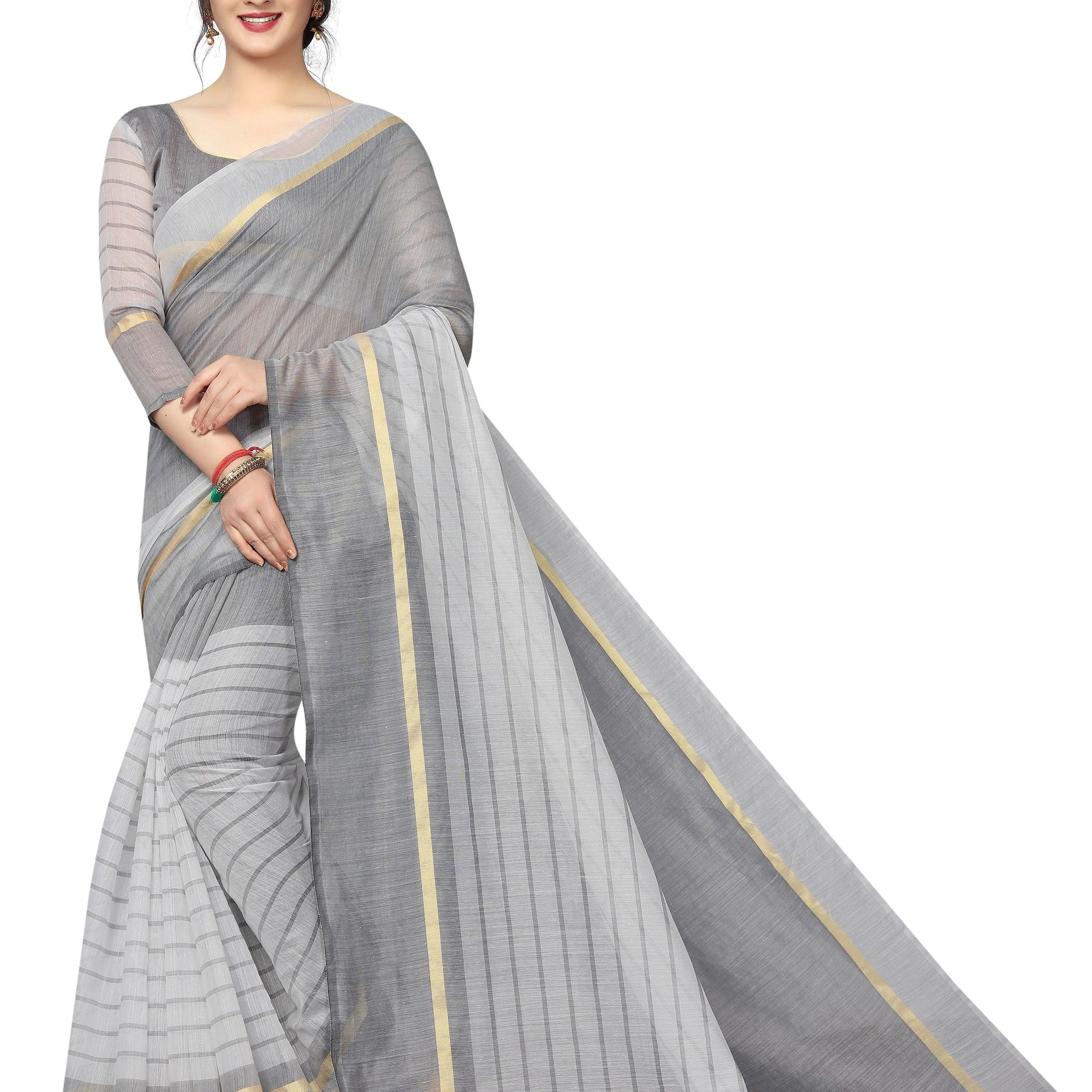 Trendy Grey Colored Festive Wear Cotton Silk Saree