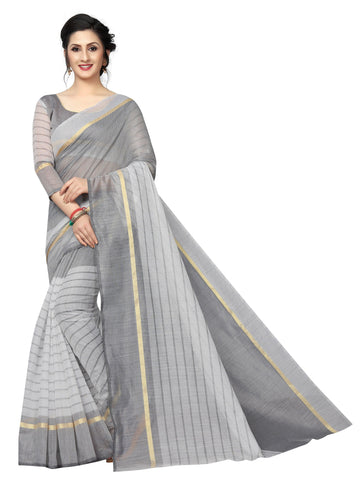 Trendy Grey Colored Festive Wear Cotton Silk Saree