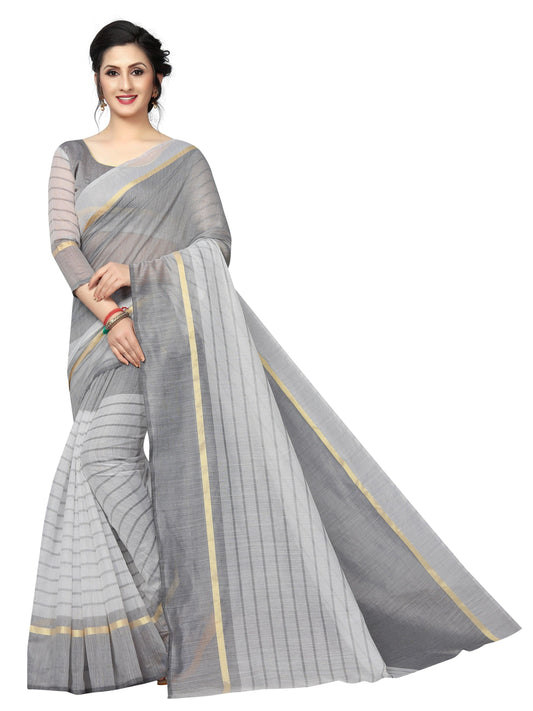 Trendy Grey Colored Festive Wear Cotton Silk Saree - Ibis Fab