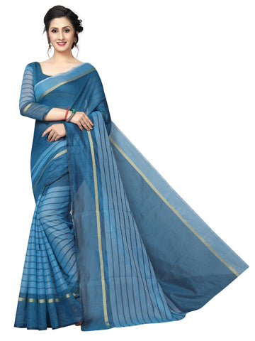 Preferable Blue Colored Festive Wear Linen Cotton Silk Saree