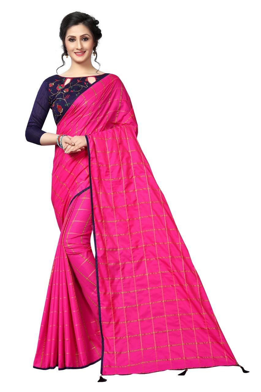Ethnic Pink Colored Printed Sana Silk Saree With Embroidered Blouse