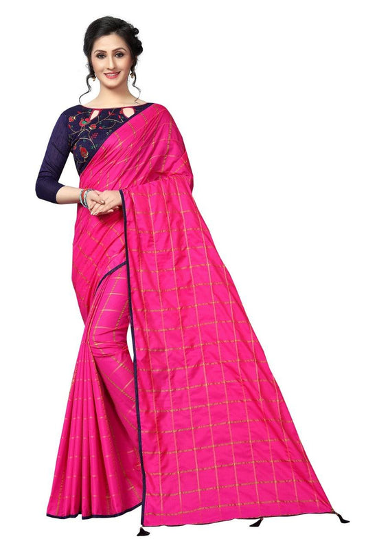 Ethnic Pink Colored Printed Sana Silk Saree With Embroidered Blouse - Ibis Fab