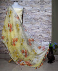 Pleasing Yellow Floral Print Digital Linen Dupatta_