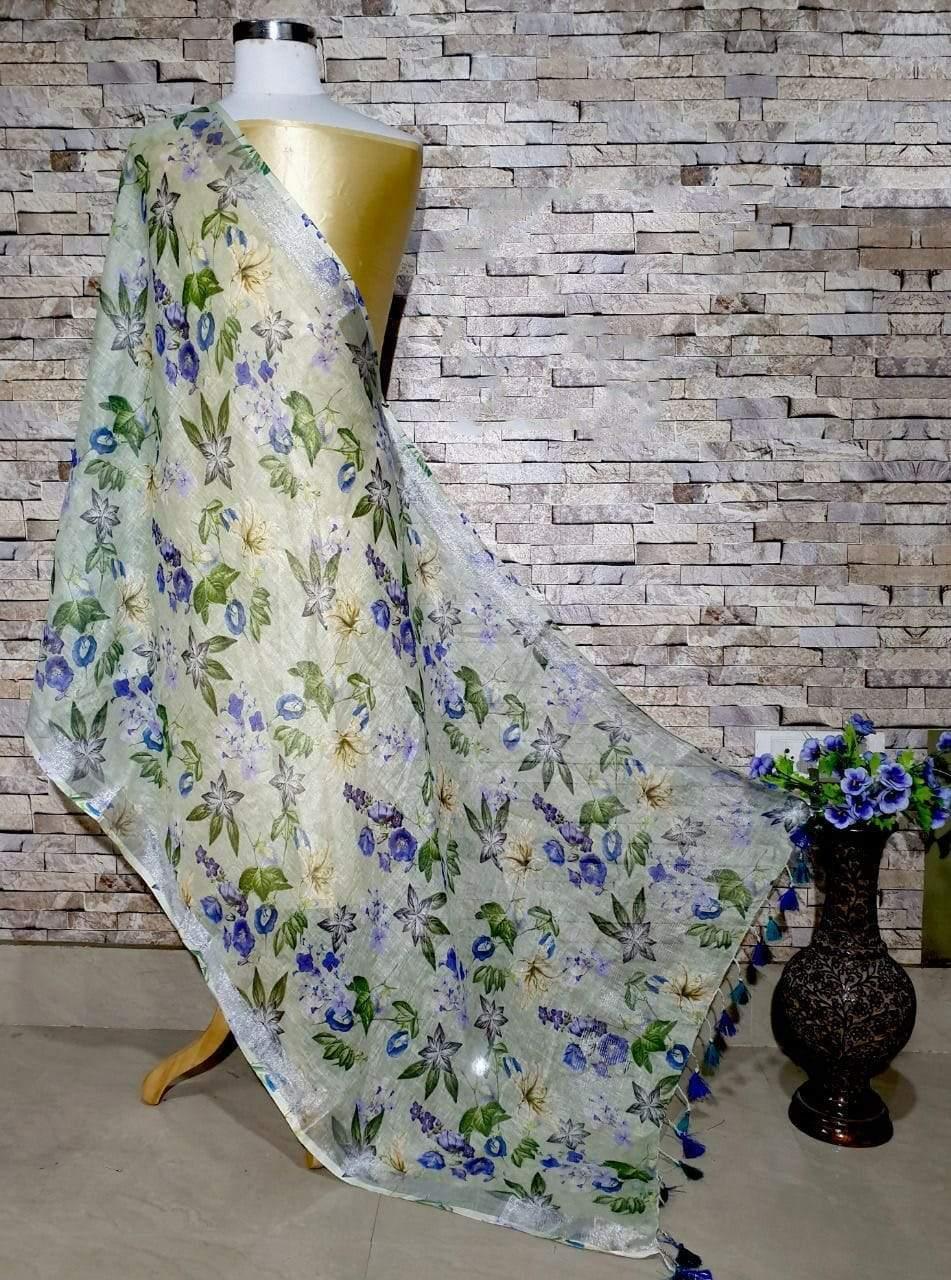 Subtle Green textured Designer Digital Linen Dupatta_ - Ibis Fab