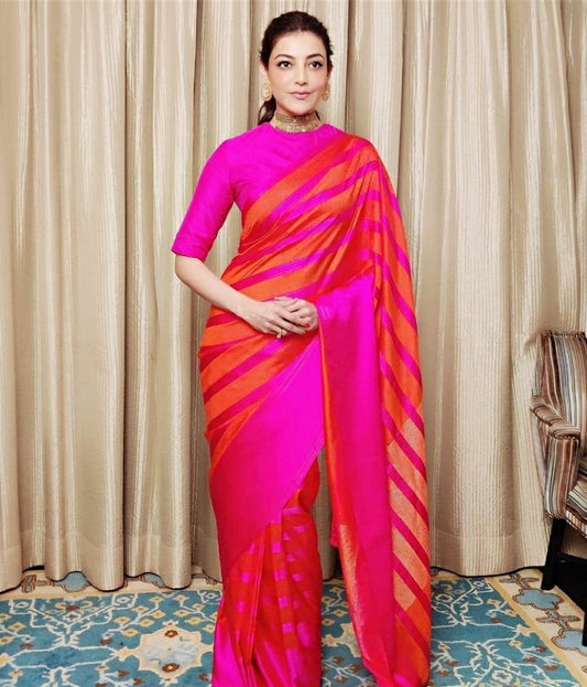 Soft silk blissful pink colored, wedding wear saree