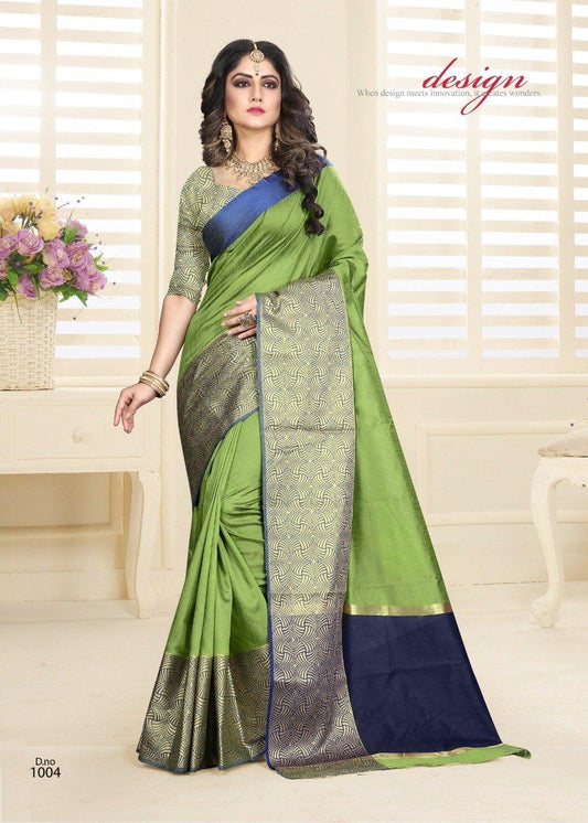 Jazzy Green Colored Party Wear Cotton Silk Jacquard Saree - Ibis Fab