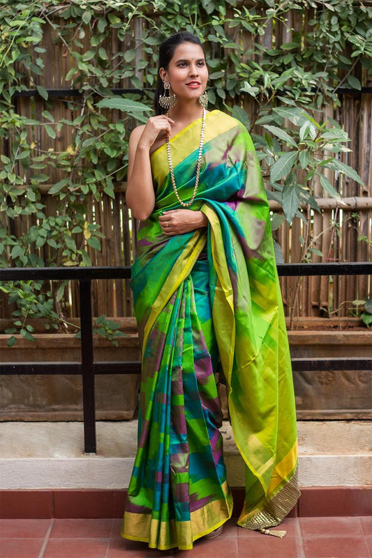Impressive green colored Linen Designer Printed Saree - Ibis Fab