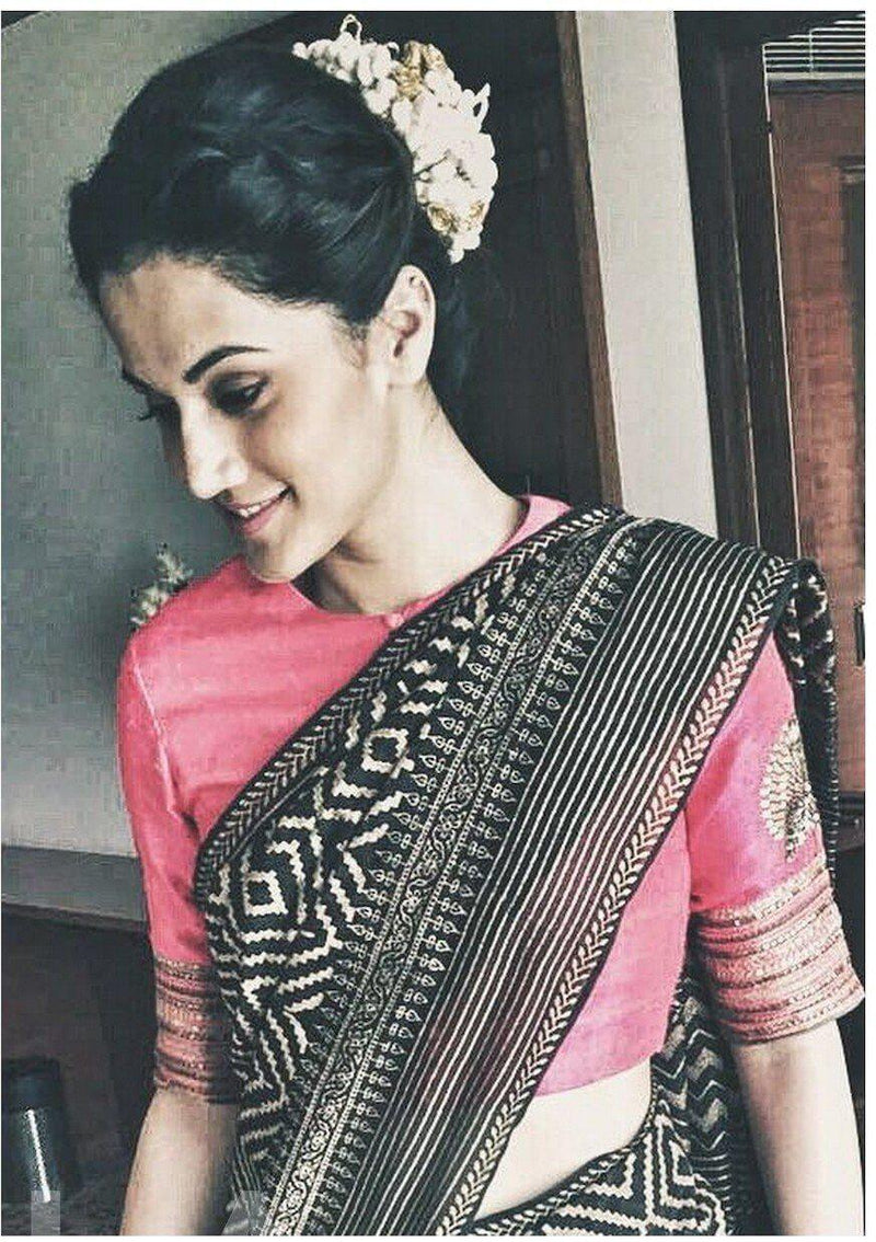 Adorable Black colored Partywear Linen Designer Printed Saree - Ibis Fab