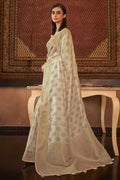 Adorable Silk Classy Cream Color Saree, Shining Party Wear