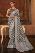 Adorable Silk Classy Grey Color Saree, Shining Party Wear