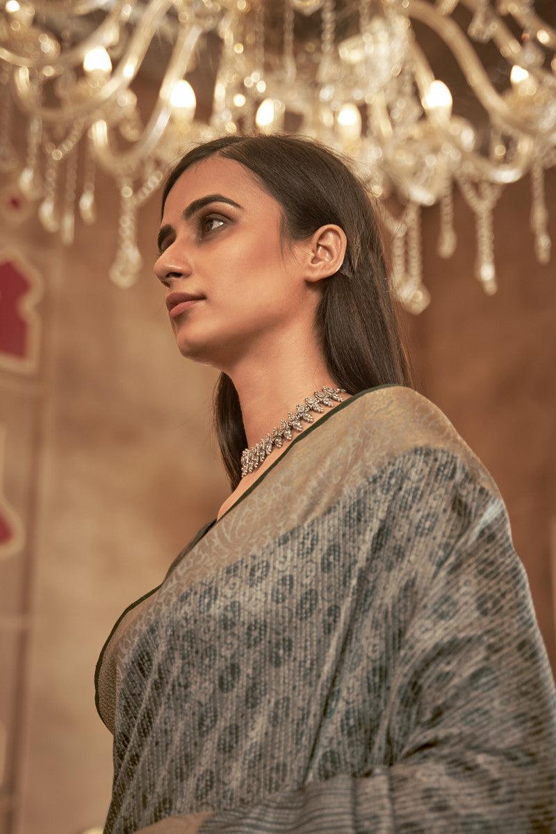 Adorable Silk Classy Grey Color Saree, Shining Party Wear - Ibis Fab
