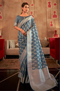 Adorable Silk Classy Grey Color Saree, Shining Party Wear