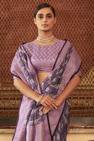 Adorable Silk Classy Purple Color Saree, Shining Party Wear