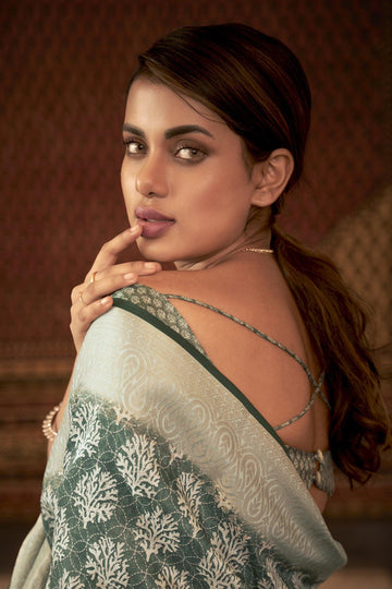 Adorable Silk Classy Viridian Color Saree, Shining Party Wear