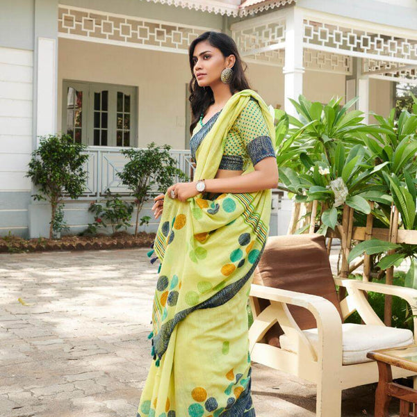 Adorable Yellow Colored Festive Wear Pure Linen Designer Saree - Ibis Fab