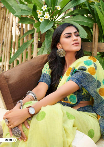 Adorable  Yellow Colored Festive Wear Pure Linen Designer Saree