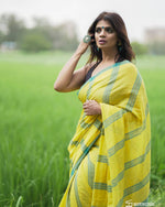 Adorning Yellow color Linen Designer Embroidered Saree - Ibis Fab