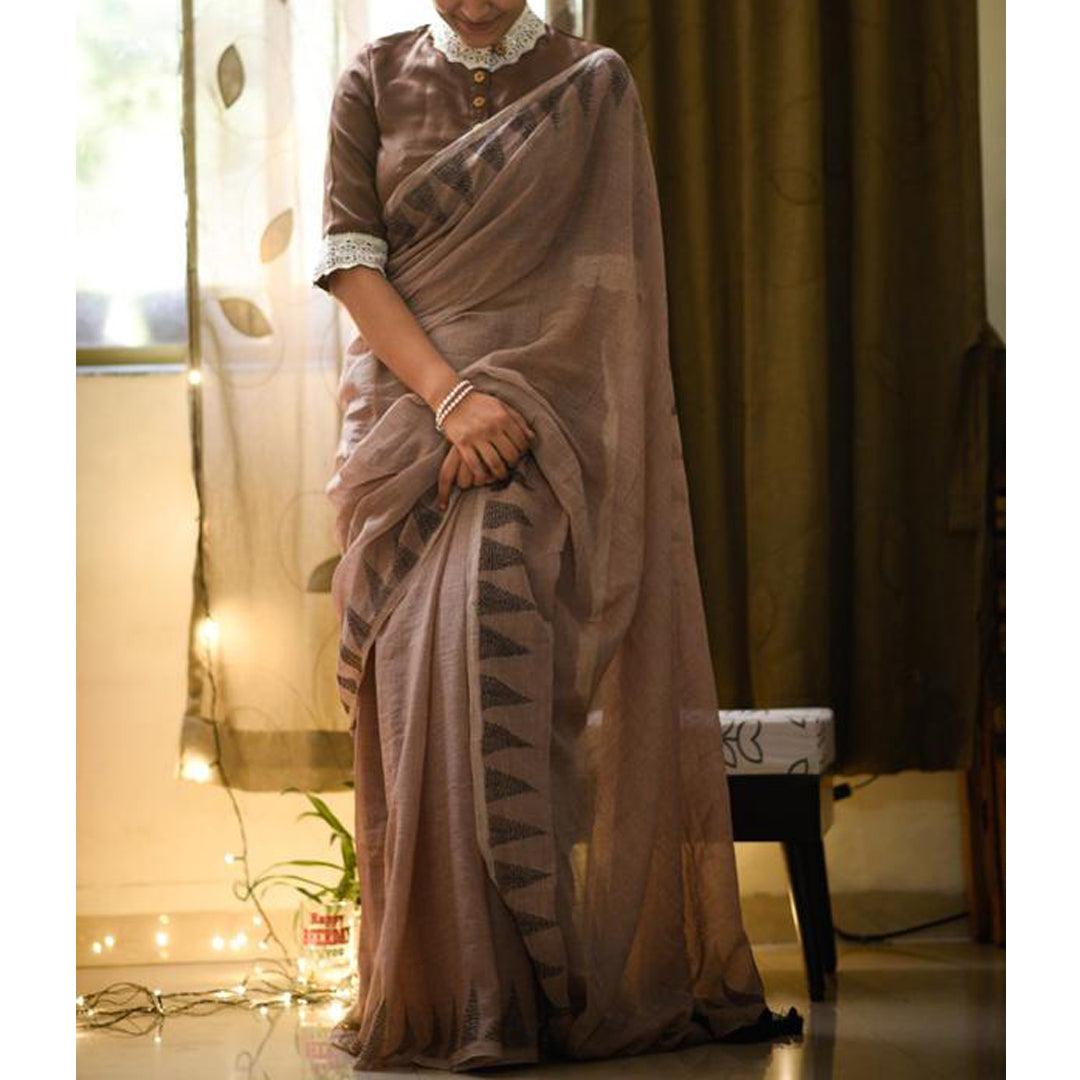 Amazing Brown Colored Festive Wear Pure Linen Beautiful Designer Saree - Ibis Fab
