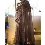 Amazing Brown Colored Festive Wear Pure Linen Beautiful Designer Saree - Ibis Fab