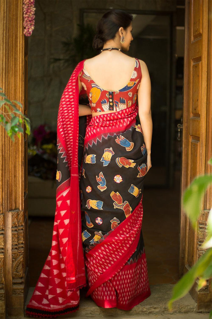 Appealing Black colored Linen Designer printed Silk Saree