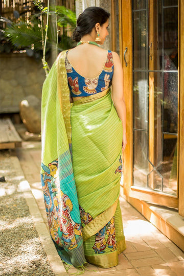 Appealing Green colored Linen Designer Saree