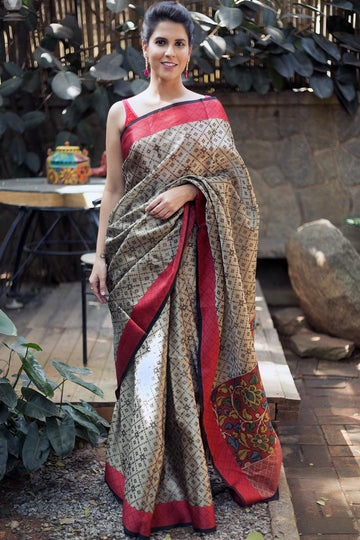 Arresting Silver Linen Designer Saree