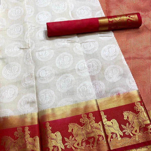 Arresting White Color Kanjivaram Tussar Silk Saree - Ibis Fab