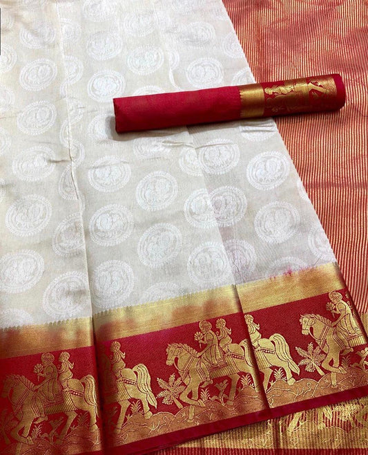 Arresting White Color Kanjivaram Tussar Silk Saree - Ibis Fab