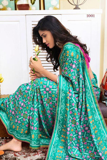 Attractive Mint Colored  Festive Wear Printed  Pure Linen Saree