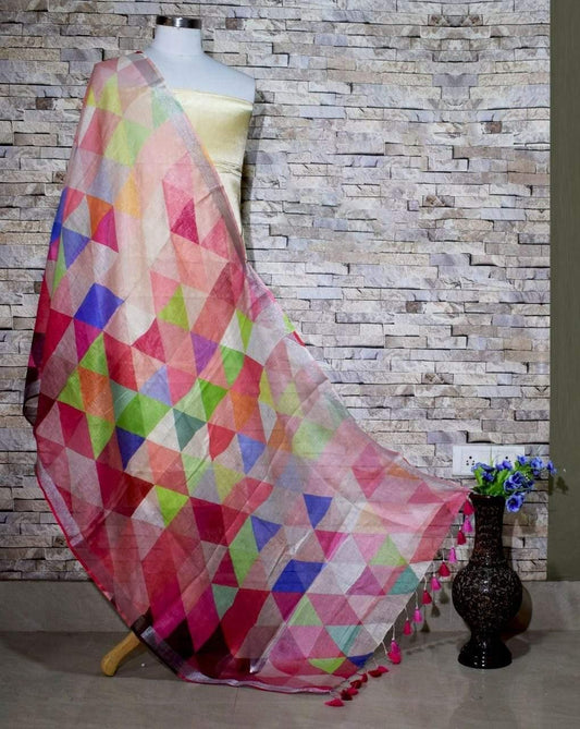 Attractive Multicolored Designer Digital Print Linen Dupatta - Ibis Fab