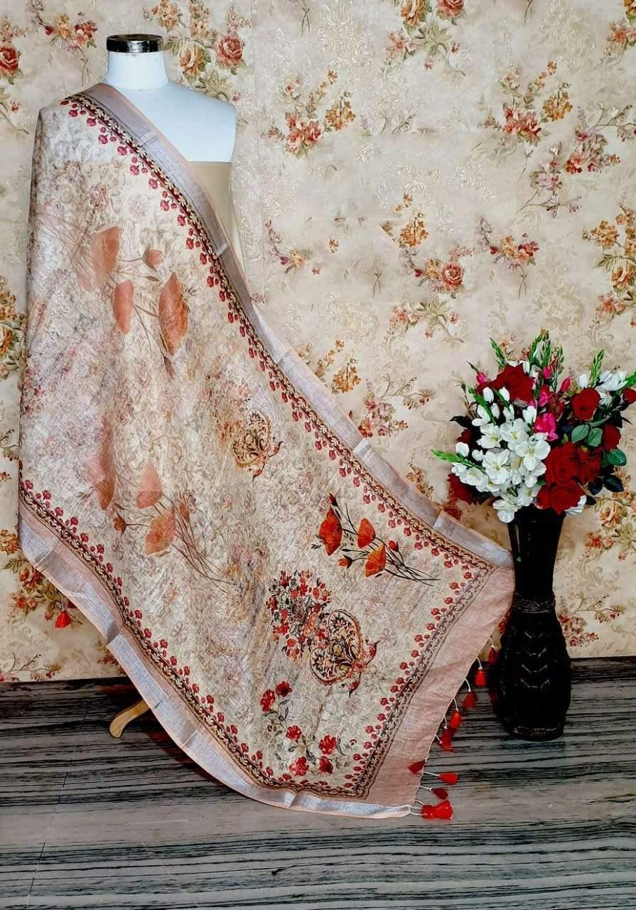 Attractive Peach Designer Digital Linen Dupatta - Ibis Fab