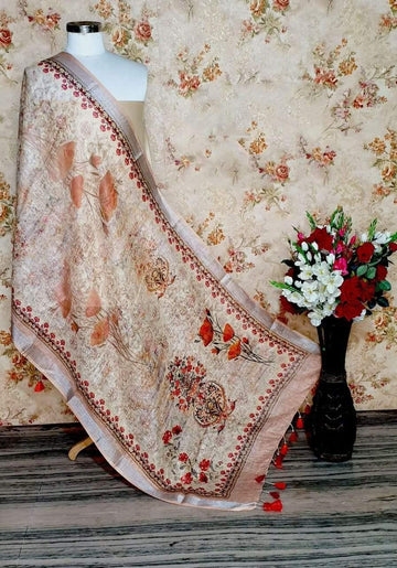 Attractive Peach Designer Digital Linen Dupatta