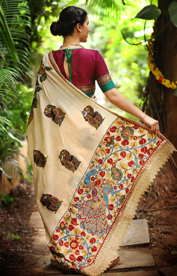 Awesome Beige Pure Linen Designer Printed Saree