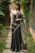 Awesome Green colored Linen Designer printed Saree