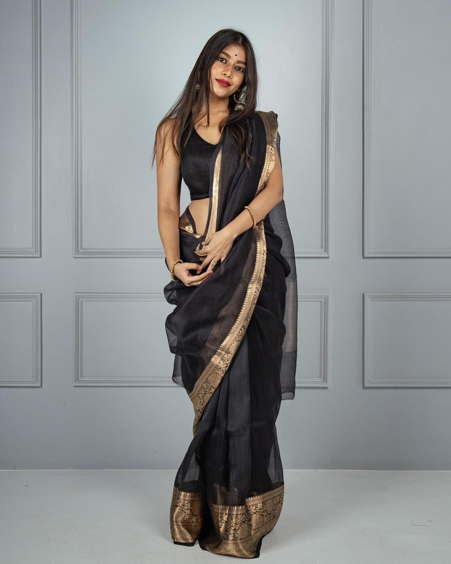 Banarasi Organza saree in Black, adorable festive wear - Ibis Fab