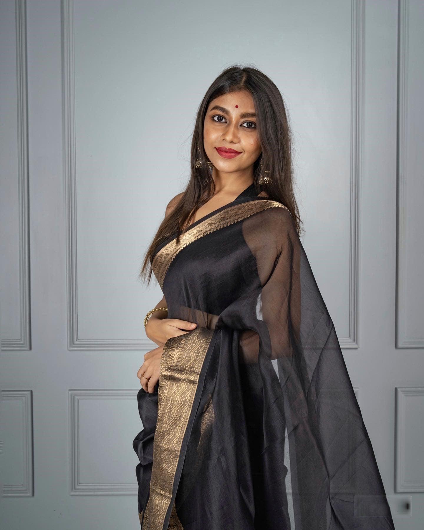 Banarasi Organza saree in Black, adorable festive wear - Ibis Fab