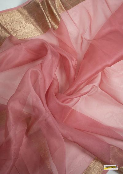 Banarasi Organza saree in light pink, adorable festive wear - Ibis Fab