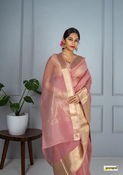 Banarasi Organza saree in light pink, adorable festive wear - Ibis Fab