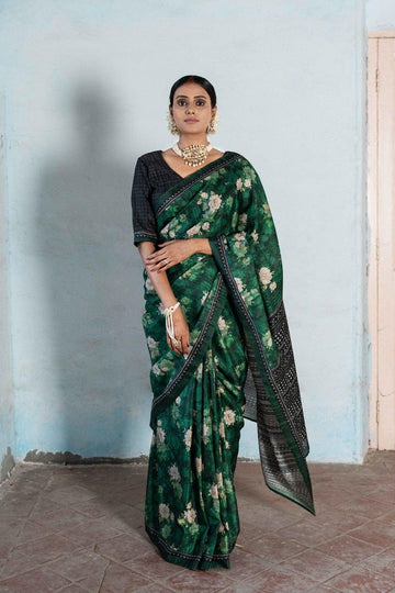 Beautiful Floral Printed Silk Saree With Blouse